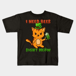 I Need Beer Right Meow I St Patricks Day Leprechaun Cat product Kids T-Shirt